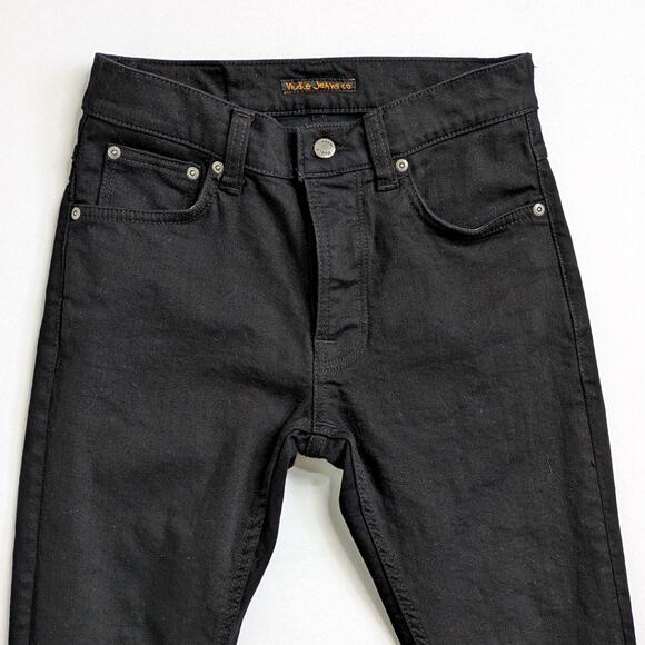 SALE Nudie Jeans Grim Tim W29 L28 Slim Straight Dry Everblack Button Fly Black - Picture 4 of 11